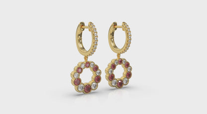 Round Bezel Set Diamond and Ruby Circle Drop Earring