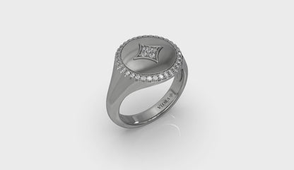 Center Star Diamonds and Bezel Signet Ring