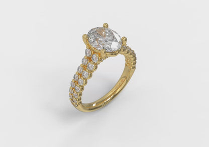 Oval Diamond Engagement Ring with Double Row Diamond Band