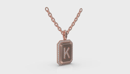 Diamond Medallion Alphabet Pendant Link Necklace, K