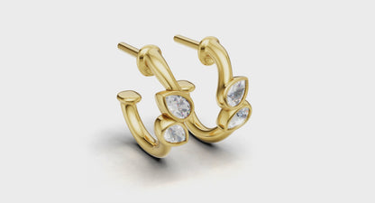 Pear Shaped Diamond Bezel‑Set Two‑Stone Sculpted Hoops