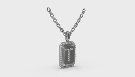 Diamond Medallion Alphabet Pendant Link Necklace, T