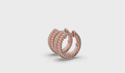 Fluted Huggie Earrings with Center Diamonds