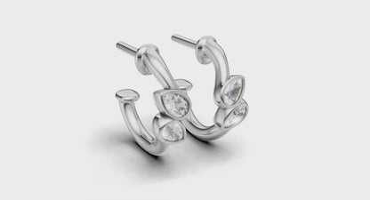 Pear Shaped Diamond Bezel‑Set Two‑Stone Sculpted Hoops