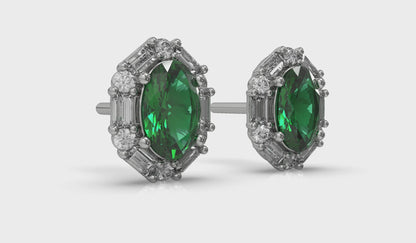 Oval Emerald and Diamond Baguette Earrings