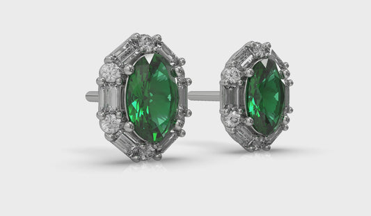 Oval Emerald and Diamond Baguette Earrings