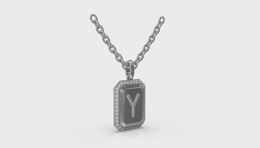 Diamond Medallion Alphabet Pendant Link Necklace, Y