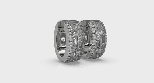 Diamond Baguette Multi Row Huggie Earrings