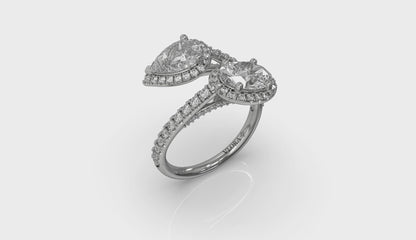 Oval and Pear Halo Toi et Moi Engagement Ring