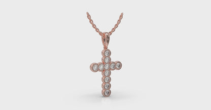 Rounded Bezel Set Diamond Cross Pendant