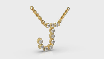 Diamond Alphabet Pendant Necklace, J