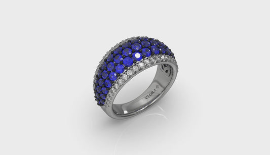 Diamond and Sapphire Multi-Row Statement Ring
