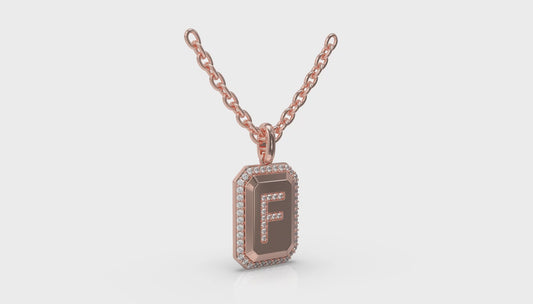 Diamond Medallion Alphabet Pendant Link Necklace, F