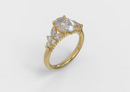 Floral Marquise Cluster Oval Engagement Ring