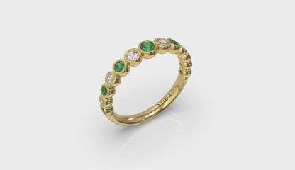 Round Bezel Set Diamond and Emerald Ring