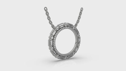 Diamond Baguette Double Open Circle Pendant Necklace