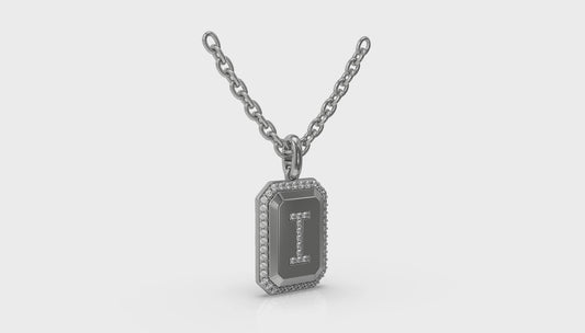 Diamond Medallion Alphabet Pendant Link Necklace, I
