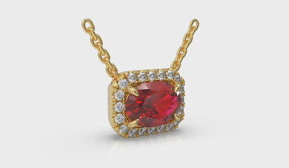 Diamond Cushion Halo and Oval Ruby Necklace