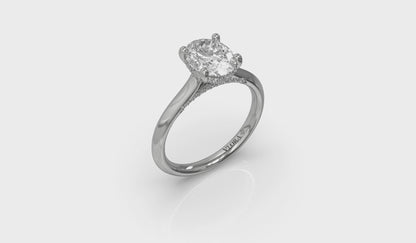 Solitaire Oval Engagement Ring with Hidden Halo
