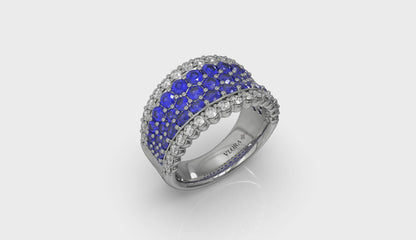 Diamond and Sapphire Multi-Row Statement Ring