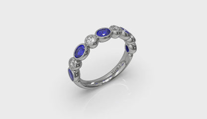 Oval and Round Bezel Set Diamond and Sapphire Ring