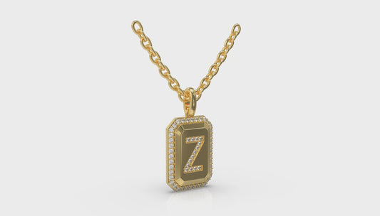 Diamond Medallion Alphabet Pendant Link Necklace, Z
