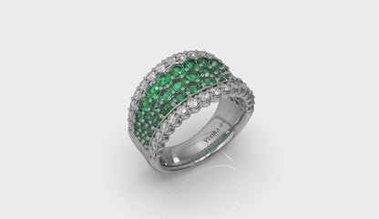 Diamond and Emerald Multi-Row Statement Ring