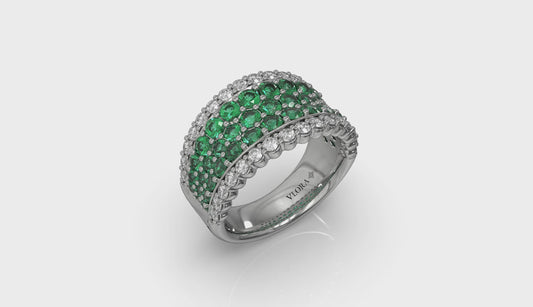 Diamond and Emerald Multi-Row Statement Ring