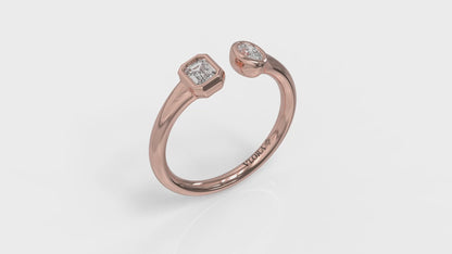Bezel‑Set Emerald and Oval Diamond Open Form Ring