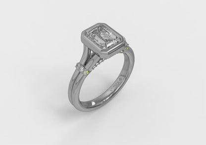 Diamond Accent Bezel Emerald Cut Engagement Ring