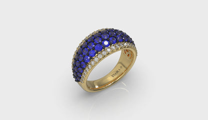 Diamond and Sapphire Multi-Row Statement Ring