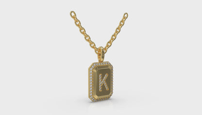 Diamond Medallion Alphabet Pendant Link Necklace, K