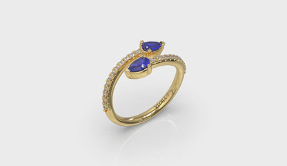 Diamond and Pear Blue Sapphire Wrap Ring