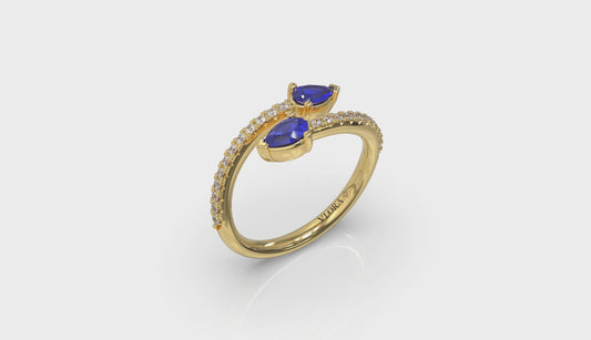 Diamond and Pear Blue Sapphire Wrap Ring