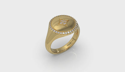 Center Star Diamonds and Bezel Signet Ring