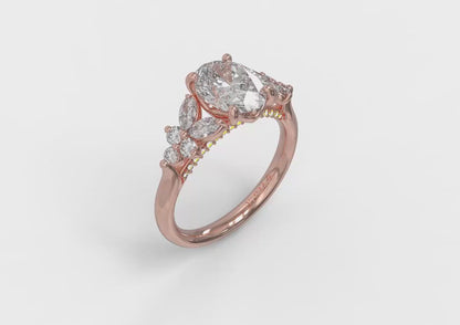 Floral Marquise Cluster Oval Engagement Ring