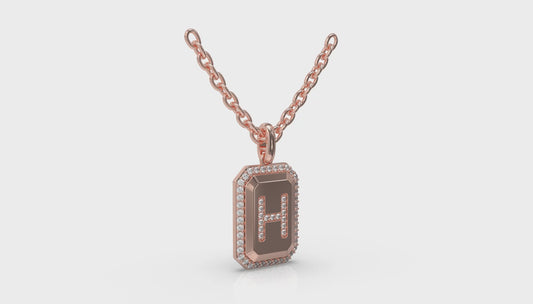 Diamond Medallion Alphabet Pendant Link Necklace, H