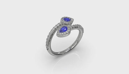 Diamond Wrapped Pear Blue Sapphire Ring