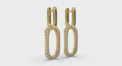 Diamond North South Open Oval Pendant Link Earrings