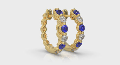 Diamond and Blue Sapphire  Twist Hoop Earrings