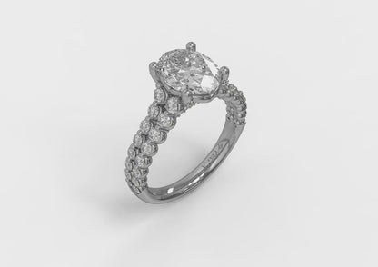 Oval Diamond Engagement Ring with Double Row Diamond Band
