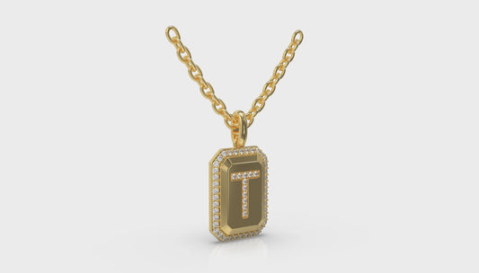 Diamond Medallion Alphabet Pendant Link Necklace, T