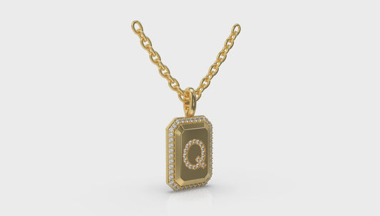 Diamond Medallion Alphabet Pendant Link Necklace, Q
