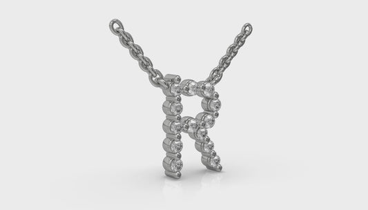 Diamond Alphabet Pendant Necklace, R