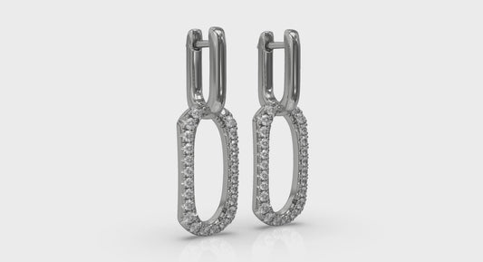 Diamond North South Open Oval Pendant Link Earrings