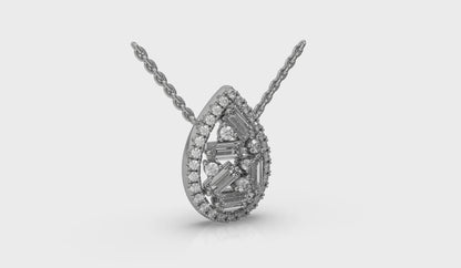 Multi Diamond Tear Drop Baguette Pendant Necklace