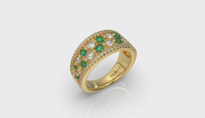 Diamond and Emerald Cluster Statement Ring