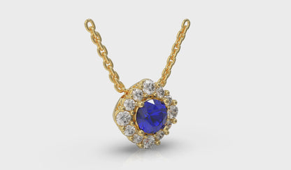 Diamond Halo and Round Sapphire Center Pendant