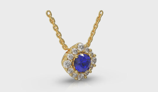 Diamond Halo and Round Sapphire Center Pendant