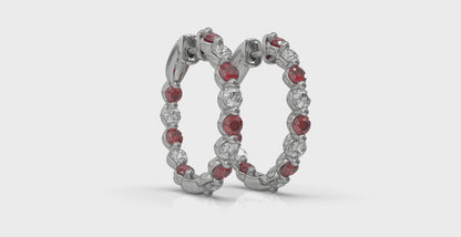 Inside Out Diamond and Ruby  Hoop Earrings